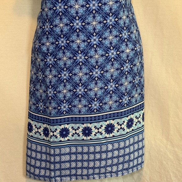 H-73 Skies Are Blue White & Blue Asymmetric Ruffled Lined MIDI Dress Size 8‎ - Picture 2 of 14